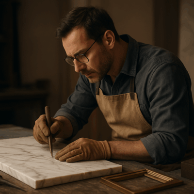 High quality craftsman working with marble